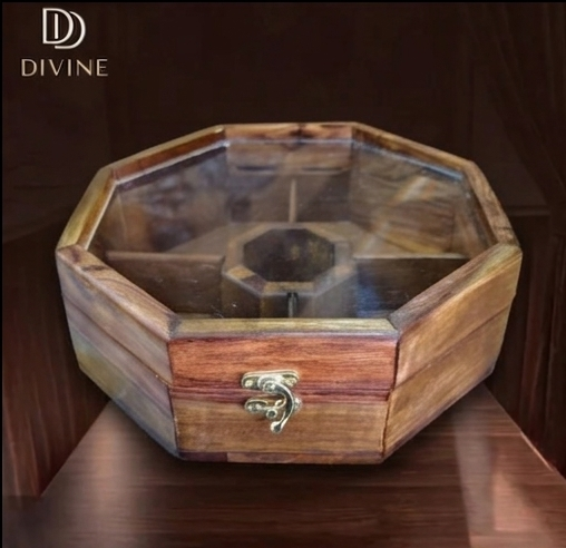 5-Slot Wooden Spice Organizer & Multi-Purpose Dry Fruit Box