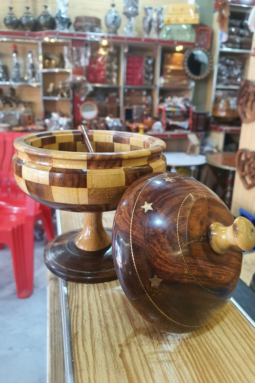 Export Quality Handcrafted Wooden Sugar Pot