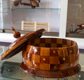 Handcrafted Wooden Casserole Bowl with Lid & Brass Inlay | dry fruit storage holder
