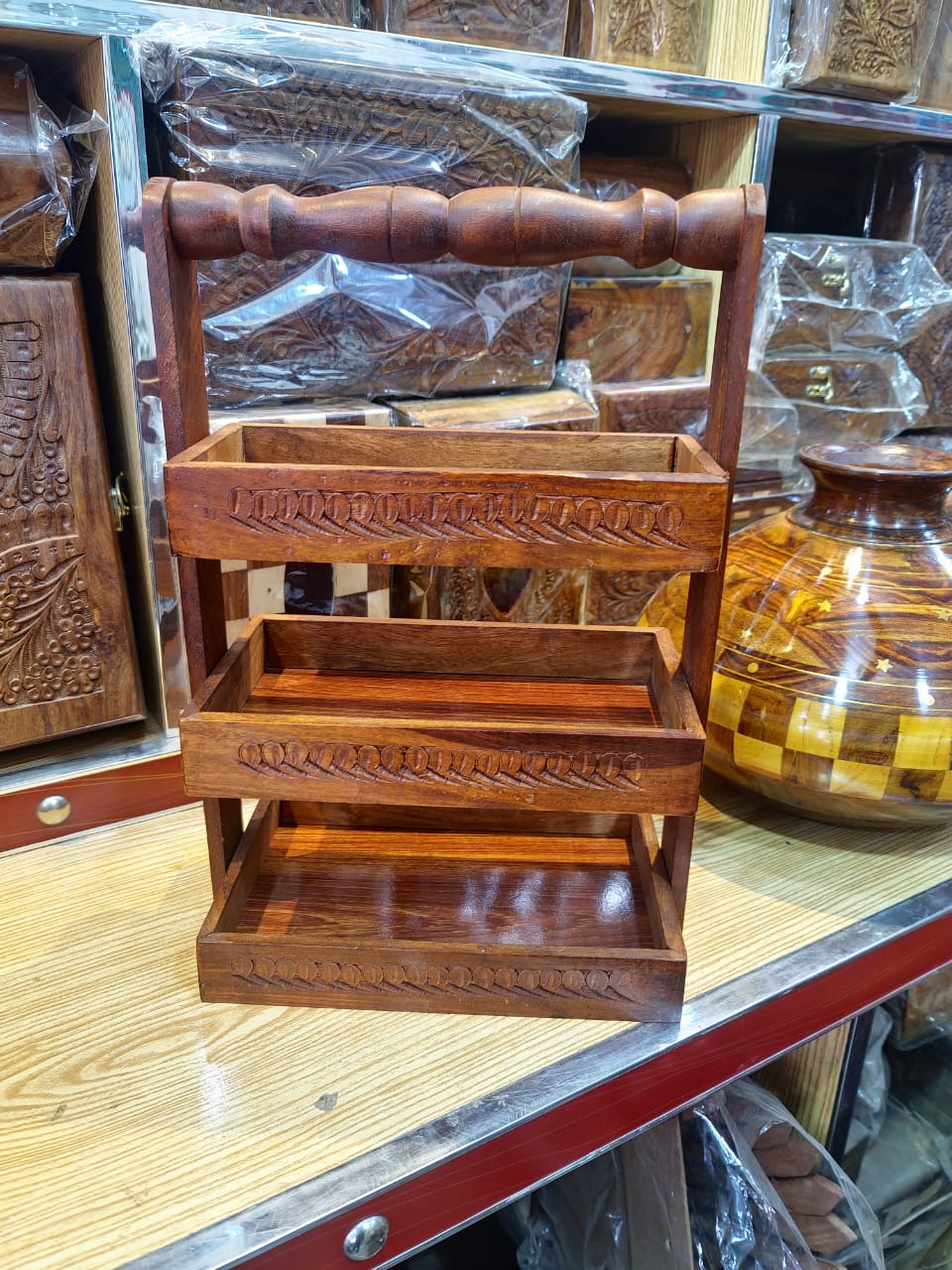 Handcrafted 3-Tier Wooden Spoon Stand & Cutlery Organizer